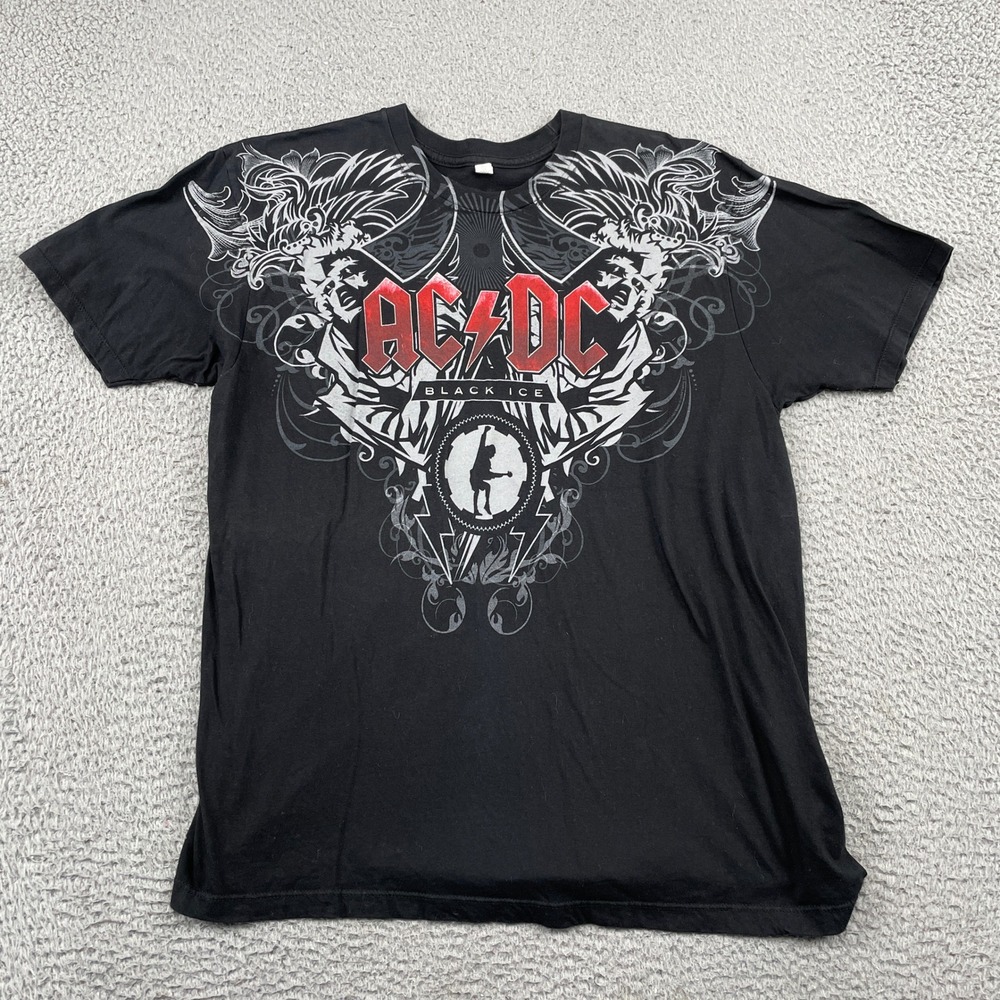 AC/DC T-Shirt Mens Large Black Black Ice World Tour Graphic Rock Band Tee